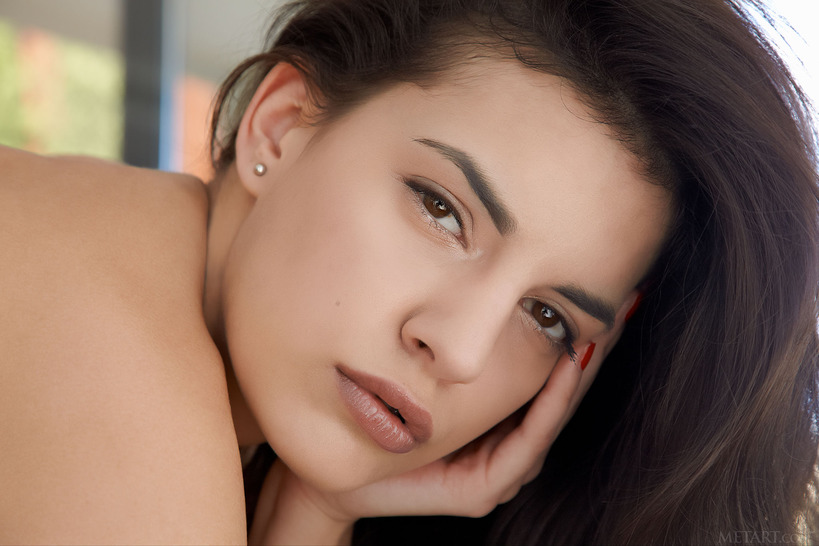 Luscious Candice Luka flicks her long brunette hair 16