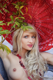 Skinny Blonde Nika Poses Naked Outside 09