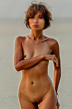 Rosah Asian Babe Lets The Waves Tease At Her Ankles 